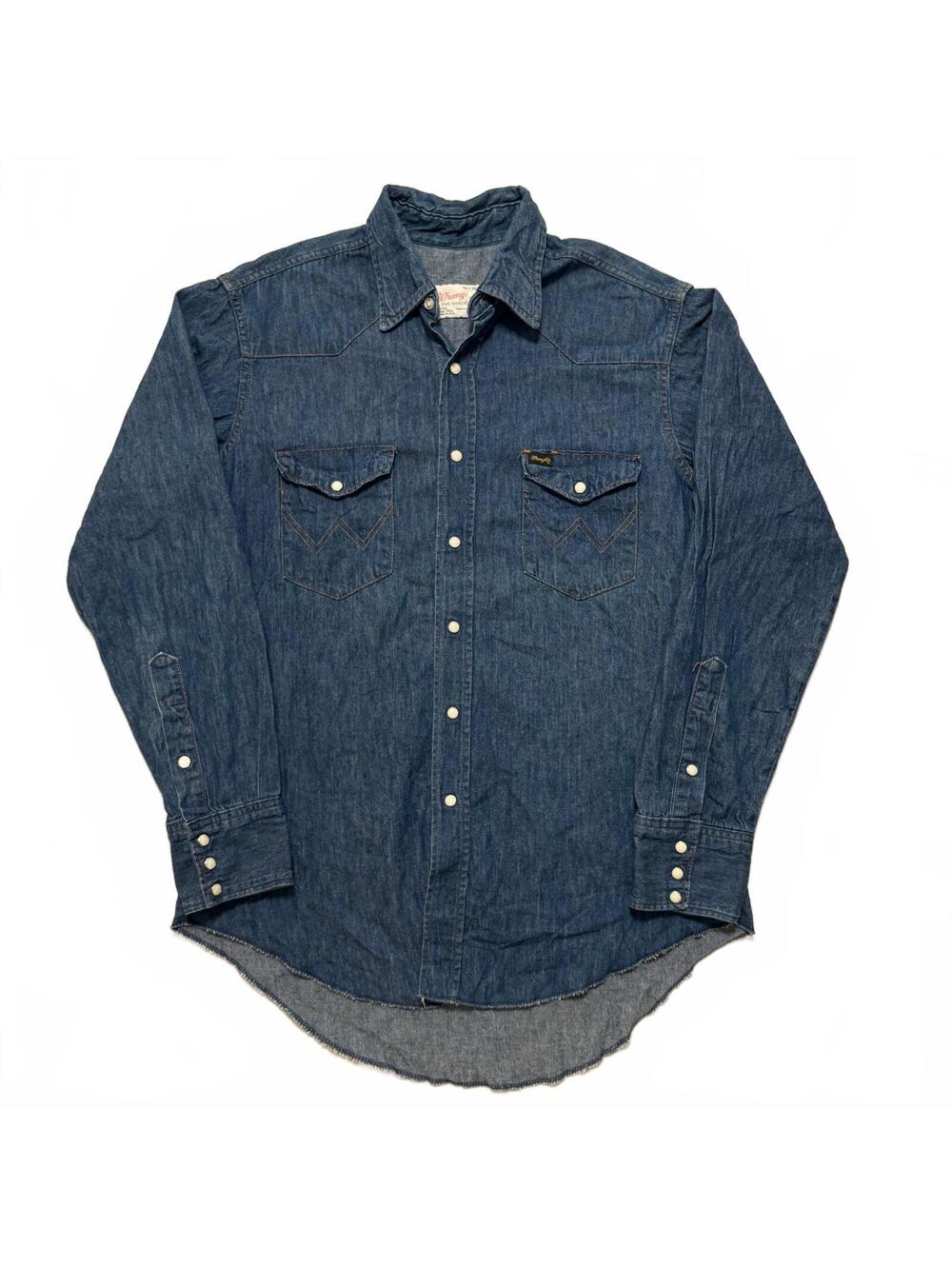 VTG 70's Wrangler Denim Western Pearl Snap Button Up Shirt Men's L Preppy Retro